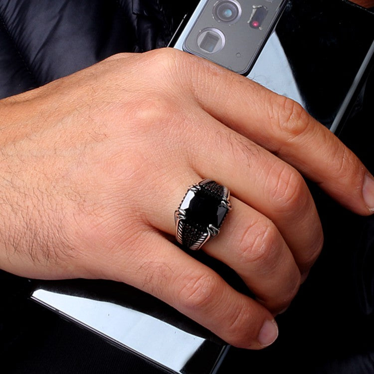 925 Sterling Silver Ring with Black Zirconia Stone