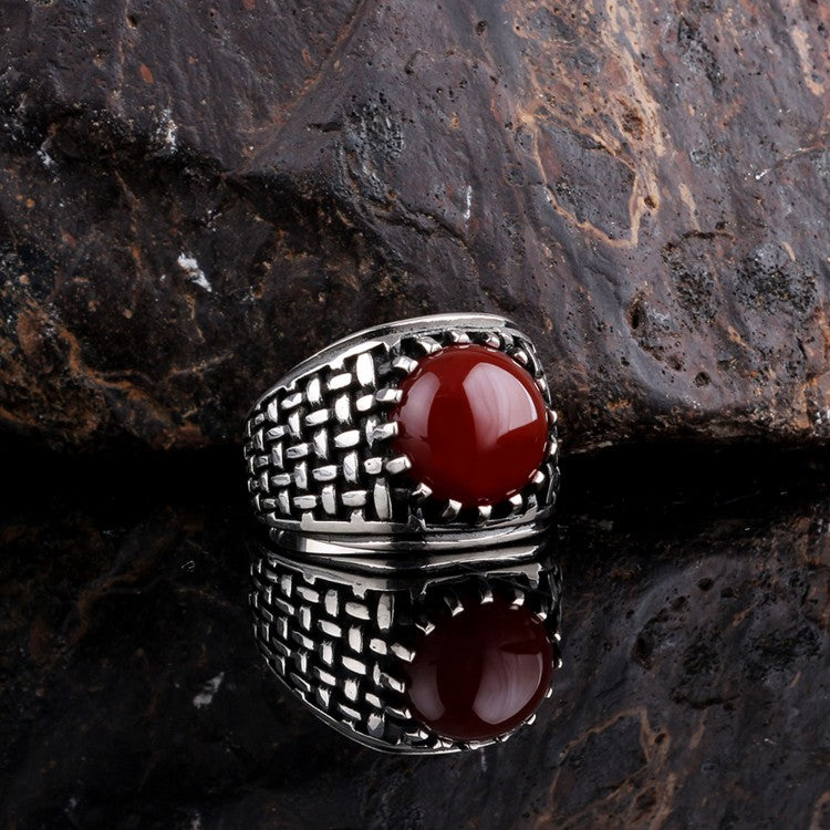 Silver Men's Ring With Agate Stone