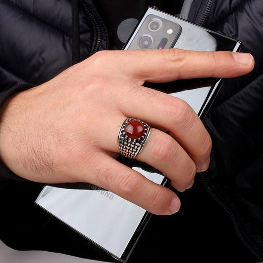 Silver Men's Ring With Agate Stone