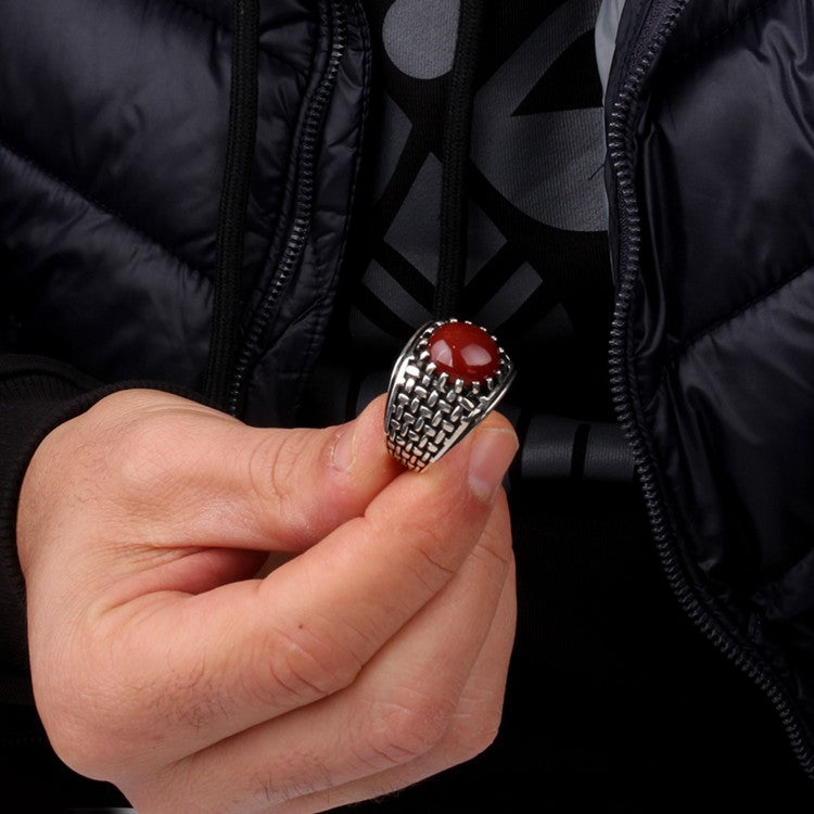 Silver Men's Ring With Agate Stone