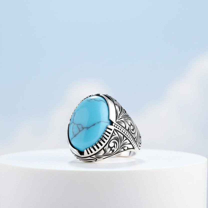 925 Sterling silver men's ring with turquoise stone