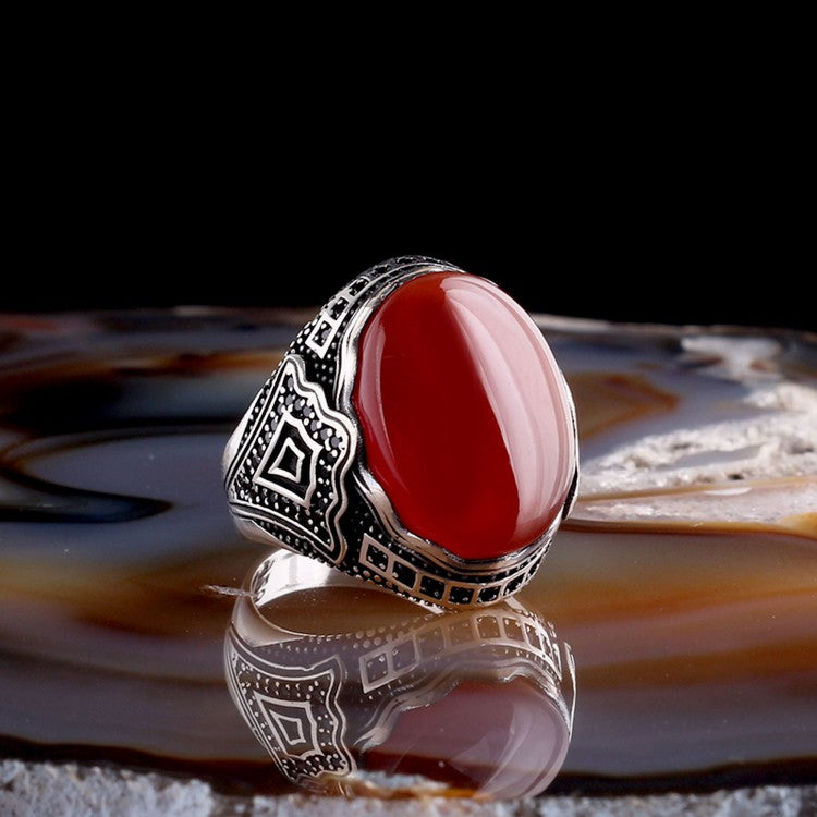 Silver Men's Ring With Agate Stone