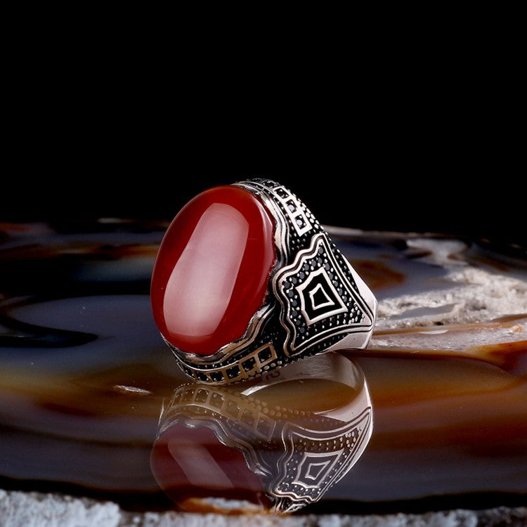 Silver Men's Ring With Agate Stone