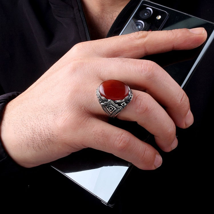 Silver Men's Ring With Agate Stone