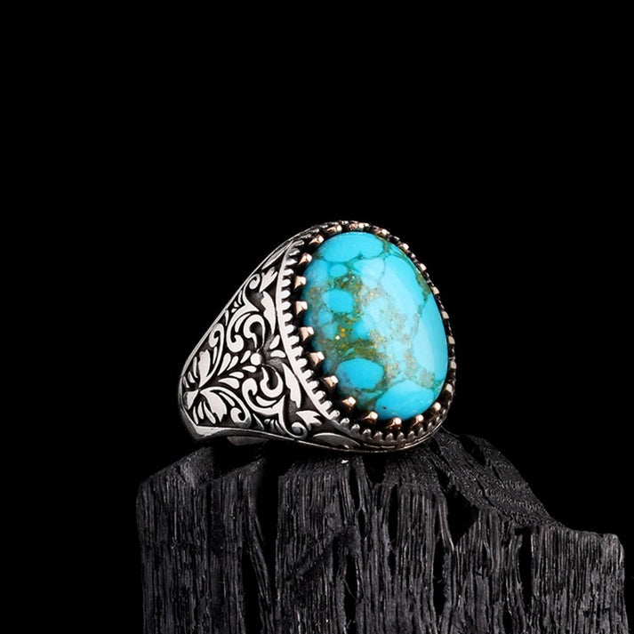 925 Sterling silver men's ring with turquoise stone