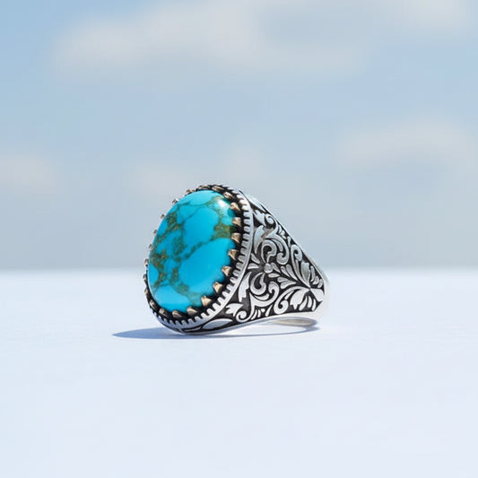 925 Sterling silver men's ring with turquoise stone