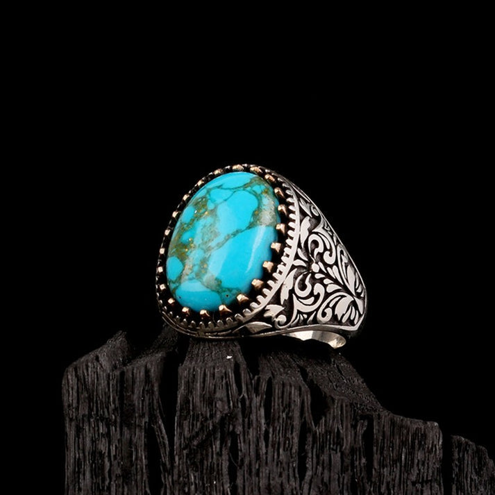 925 Sterling silver men's ring with turquoise stone