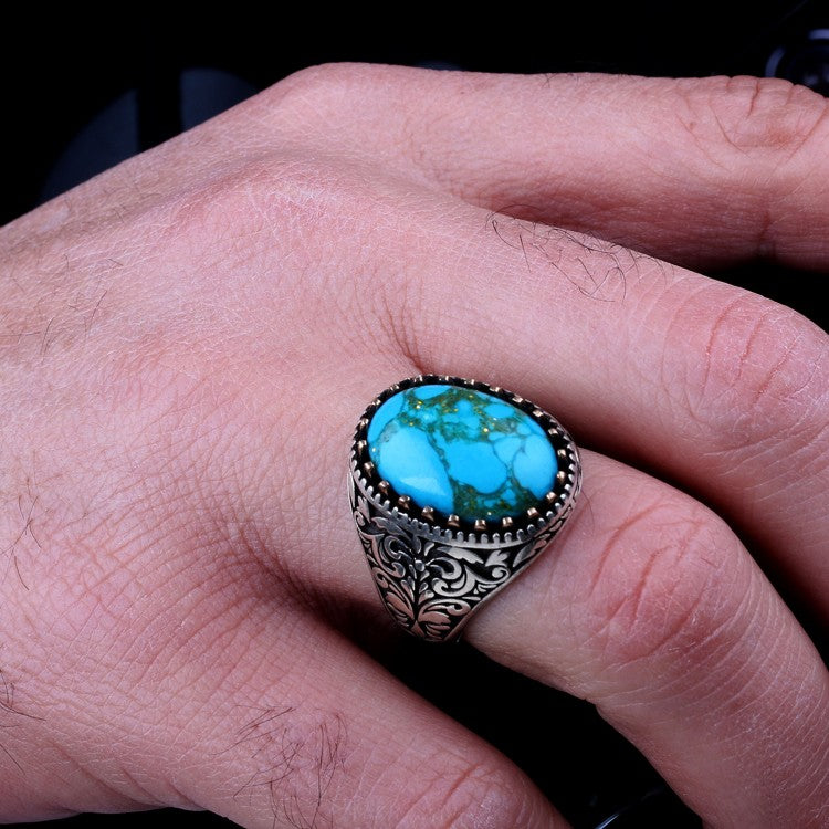 925 Sterling Zilveren Herenring met Turquoise Steen