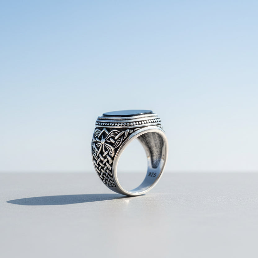 925 Zilveren Herenring Met Onyx Steen