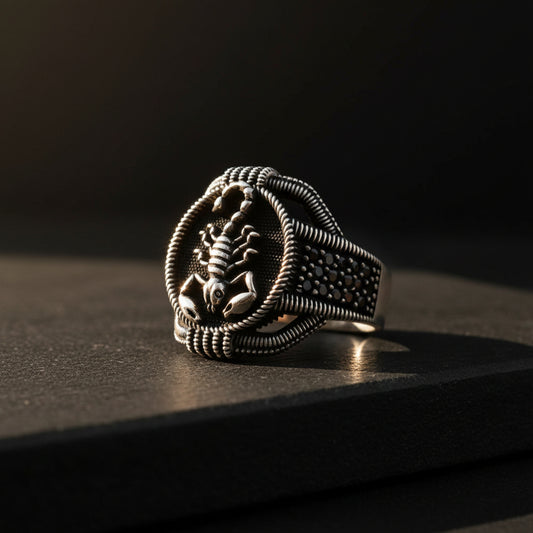 Scorpio Mens Silver Ring