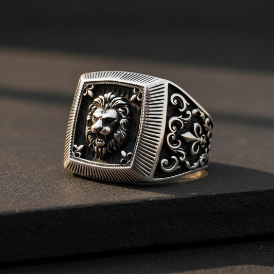 Lion Figure Men's Silver Ring