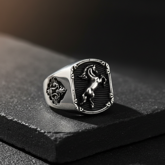 Horse Signet Ring in Silver