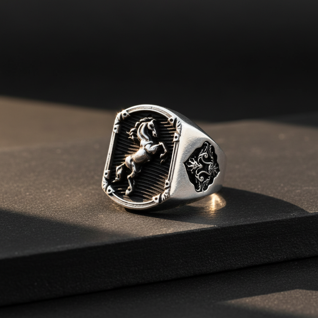Horse Signet Ring in Silver