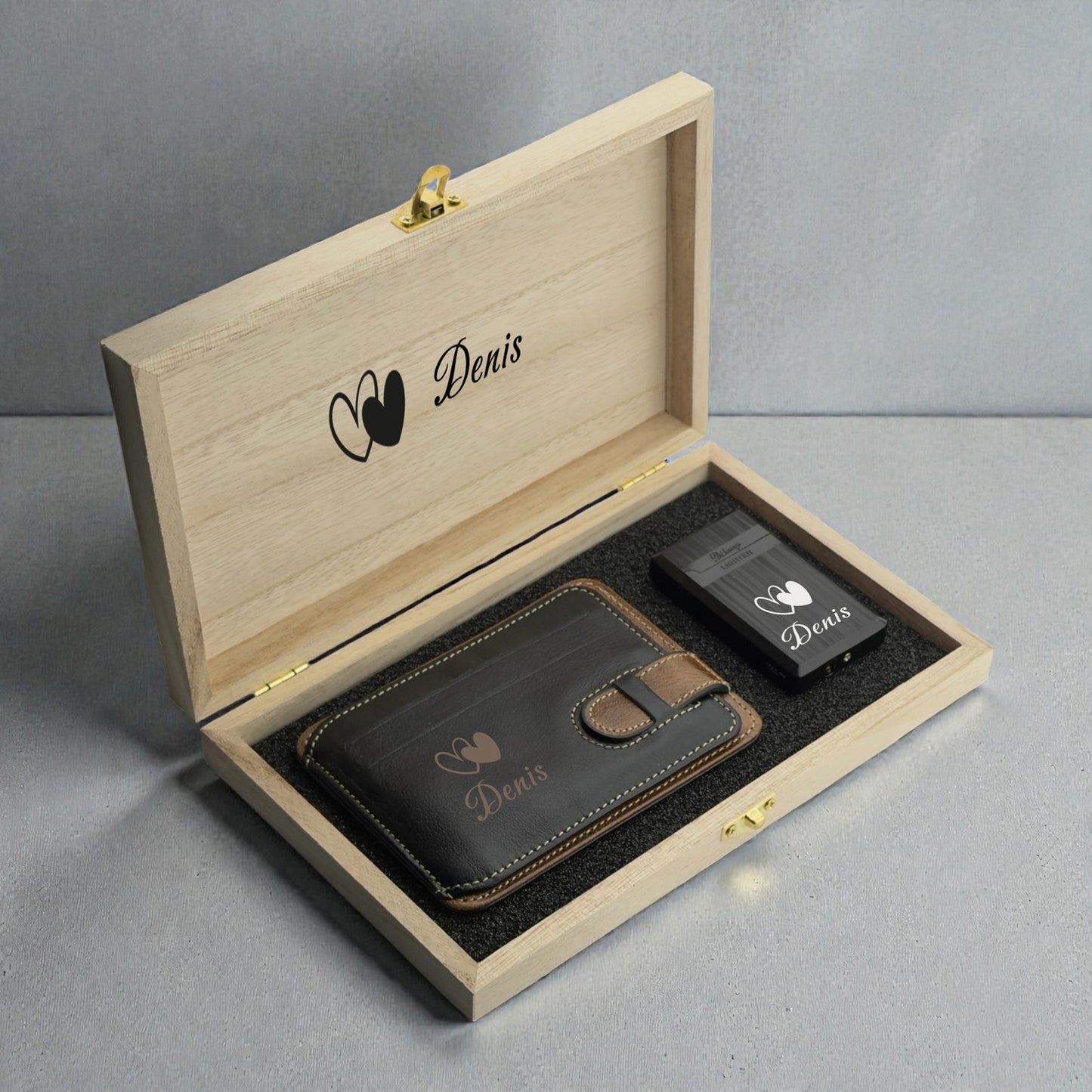 Personalized Leather Card Holder & Lighter Gift Set