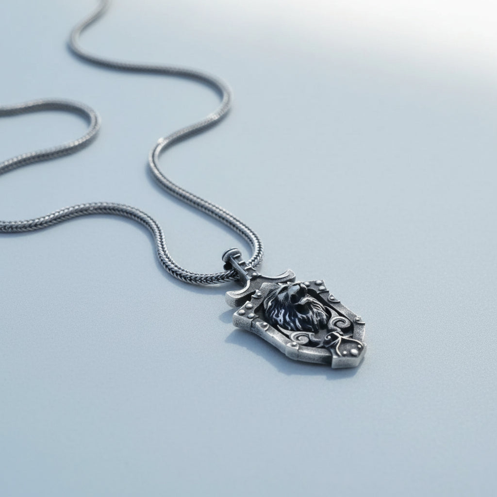 925 Silver Lion Pendant in Shield Design
