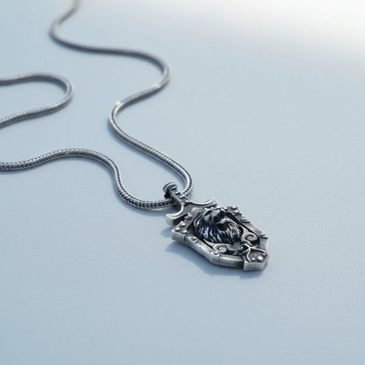 925 Silver Lion Pendant in Shield Design