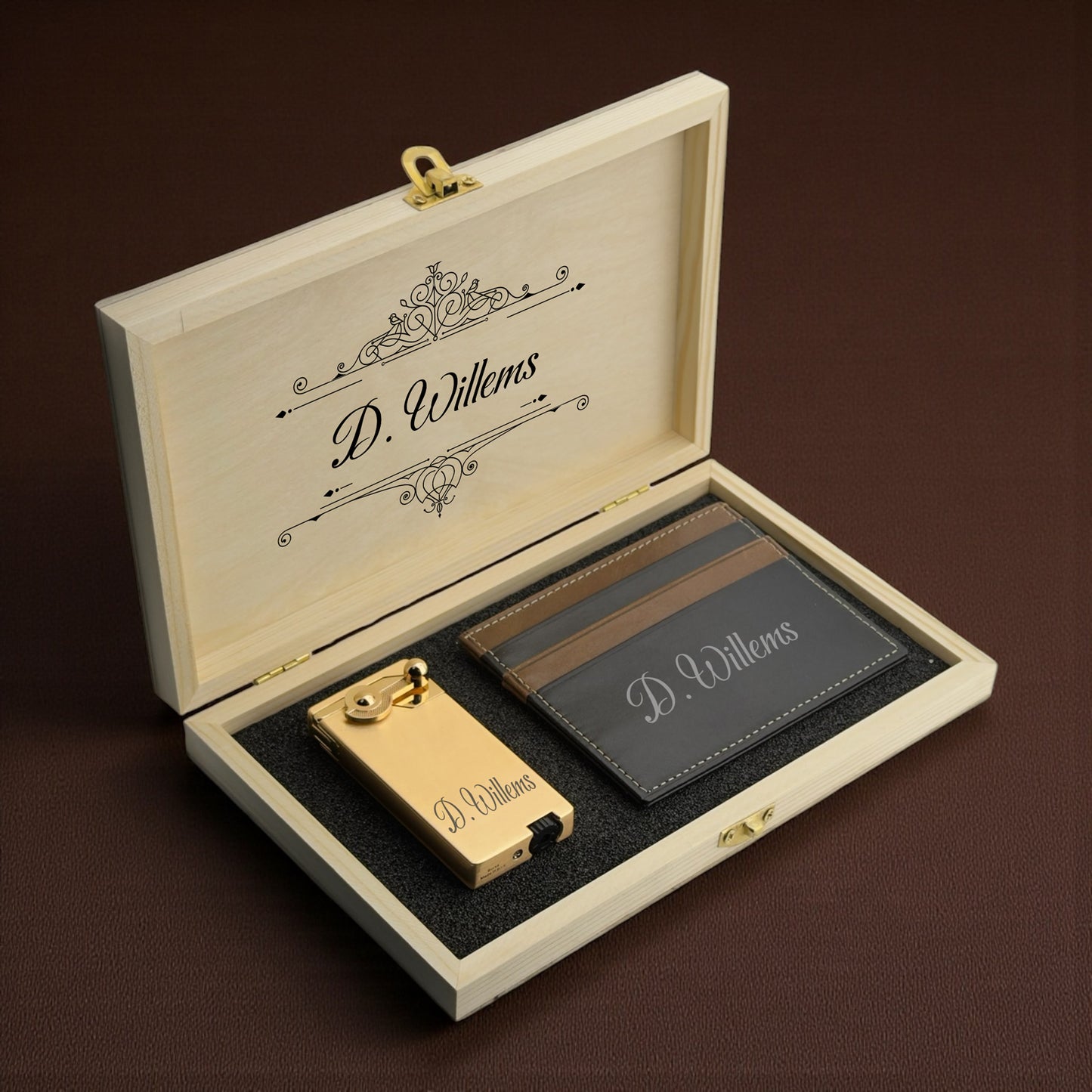 Personalized Leather Card Holder & Lighter Gift Set