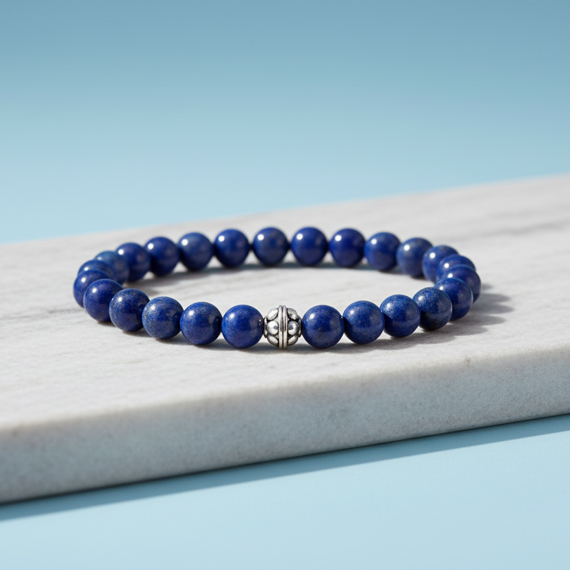 Beaded Bracelet Lapis Lazuli with silver EDB15011