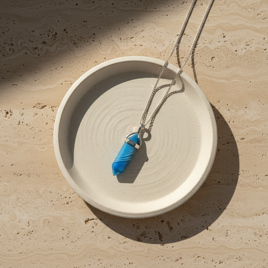 Blue Agate Pendant with Necklace
