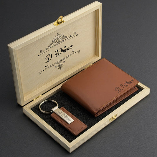 Gepersonaliseerde Leren Portemonnee & Sleutelhanger Cadeause