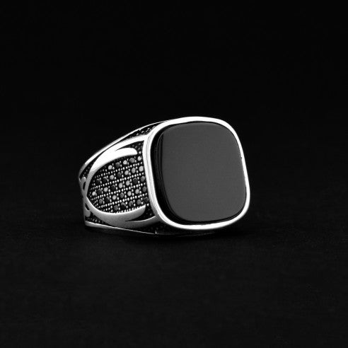 Sword - Silver Men's Ring With Onyx