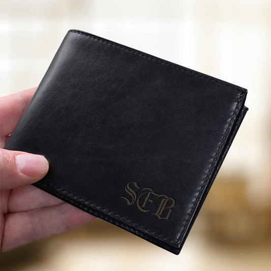 Black Leather Wallet With Name - Monogram 1155-M
