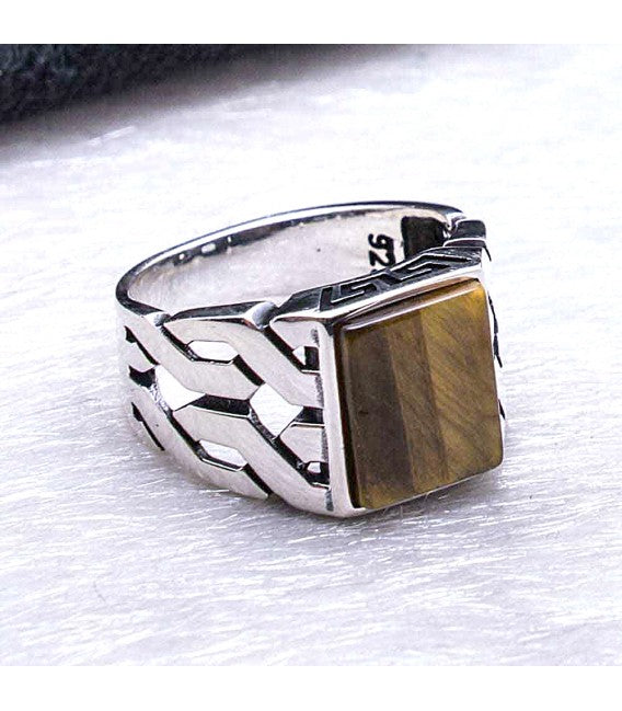925 Silver Mens Ring With Tiger Eye Stone LMR263