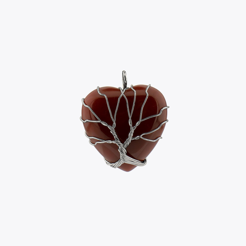 Red agate heart pendant with chain