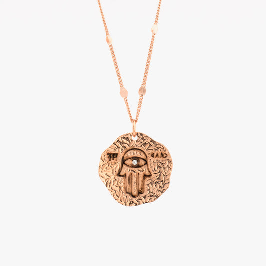 Hamsa Hand Medallion Necklace With Pendant