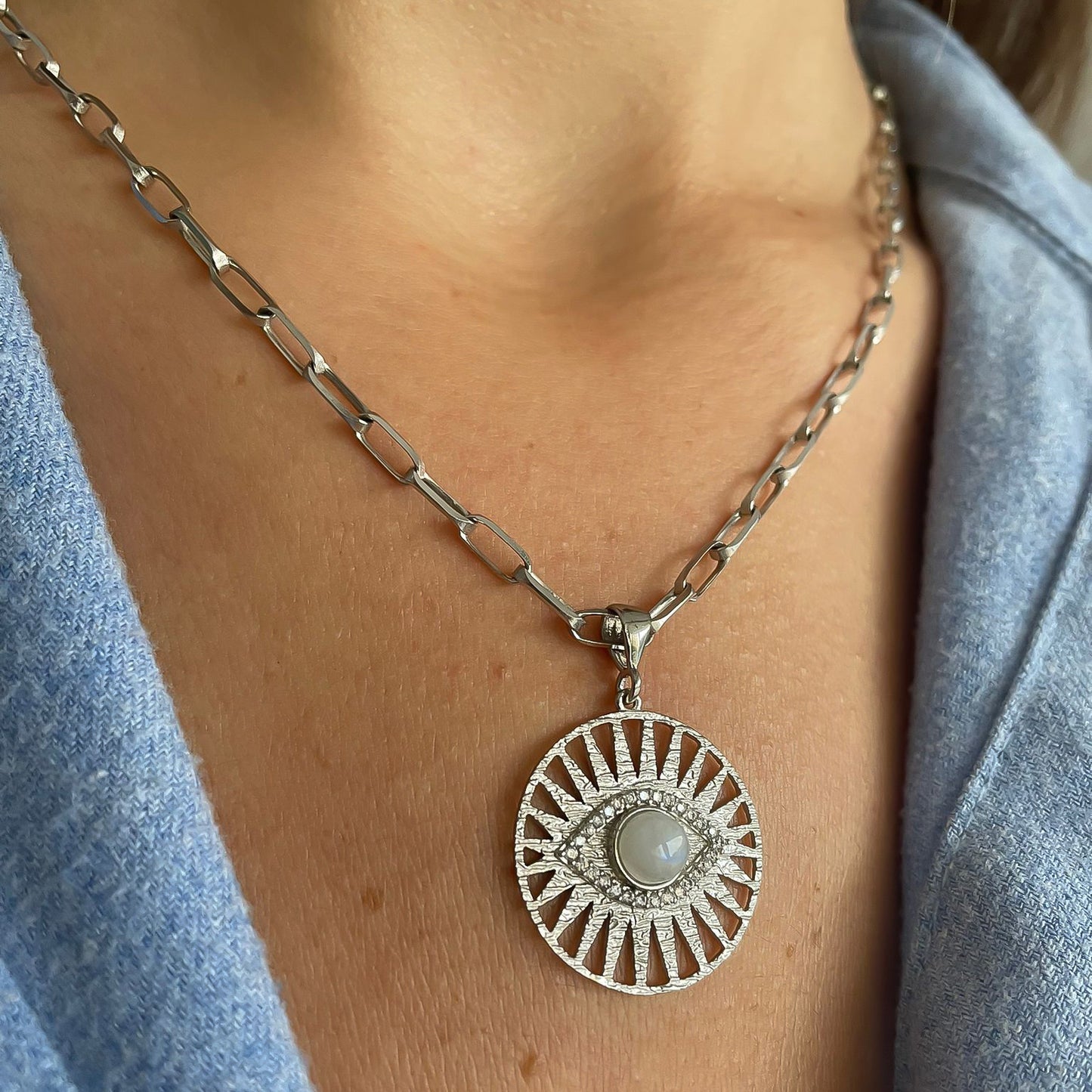 Sun With Eye Locket - Link Chain Necklace