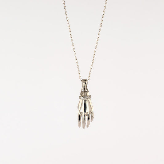 Silver necklace with pendant hand