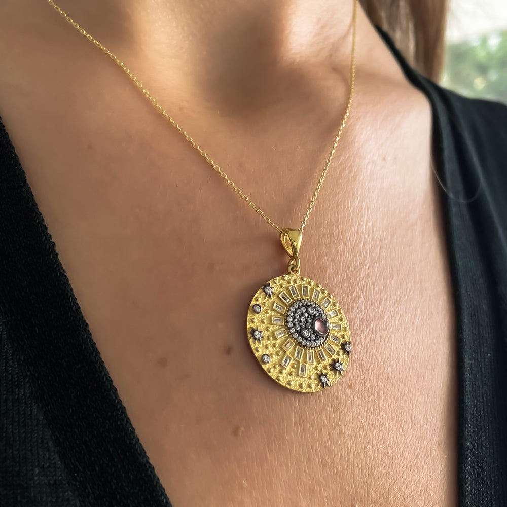 Medallion - Sun and Moon Stars necklace pendant