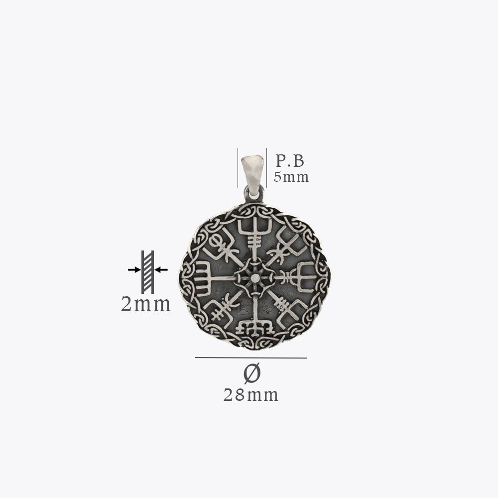 Vegvisir Rune Amulet Pendant with Chain - 925 Sterling Silver