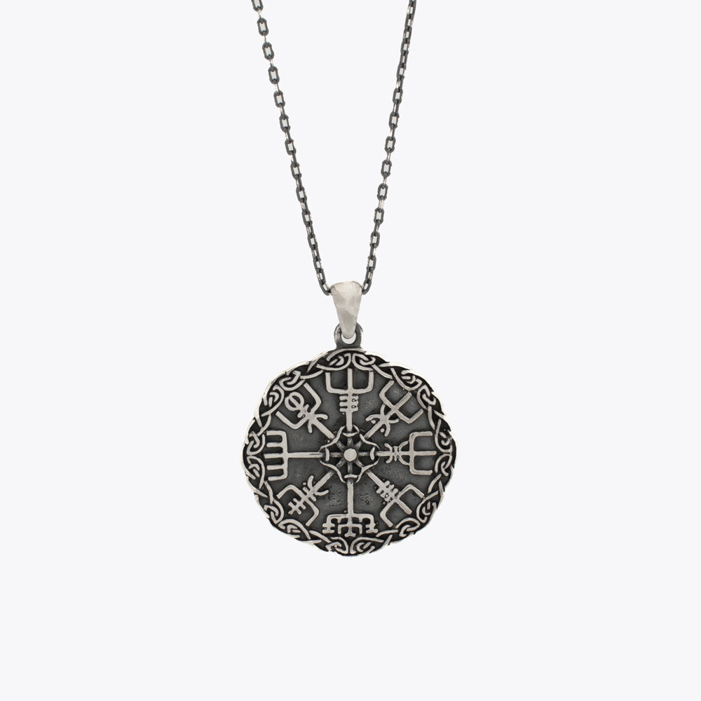 Vegvisir Rune Amulet Pendant with Chain - 925 Sterling Silver