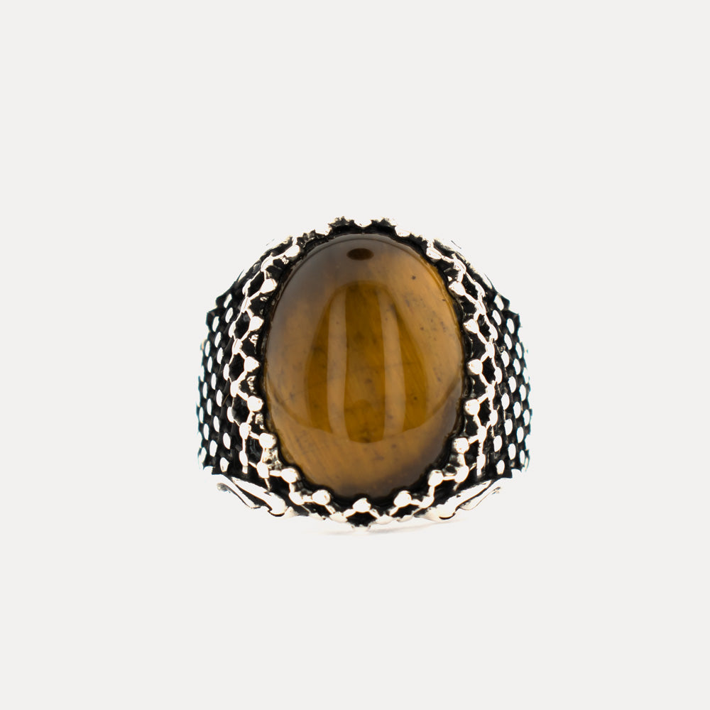 Oval Tiger Eye Stone Sterling Silver Ring BLK001
