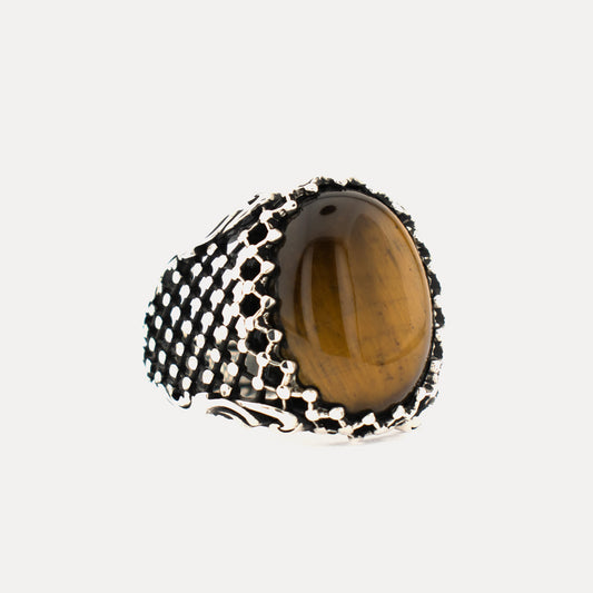 Oval Tiger Eye Stone Sterling Silver Ring BLK001