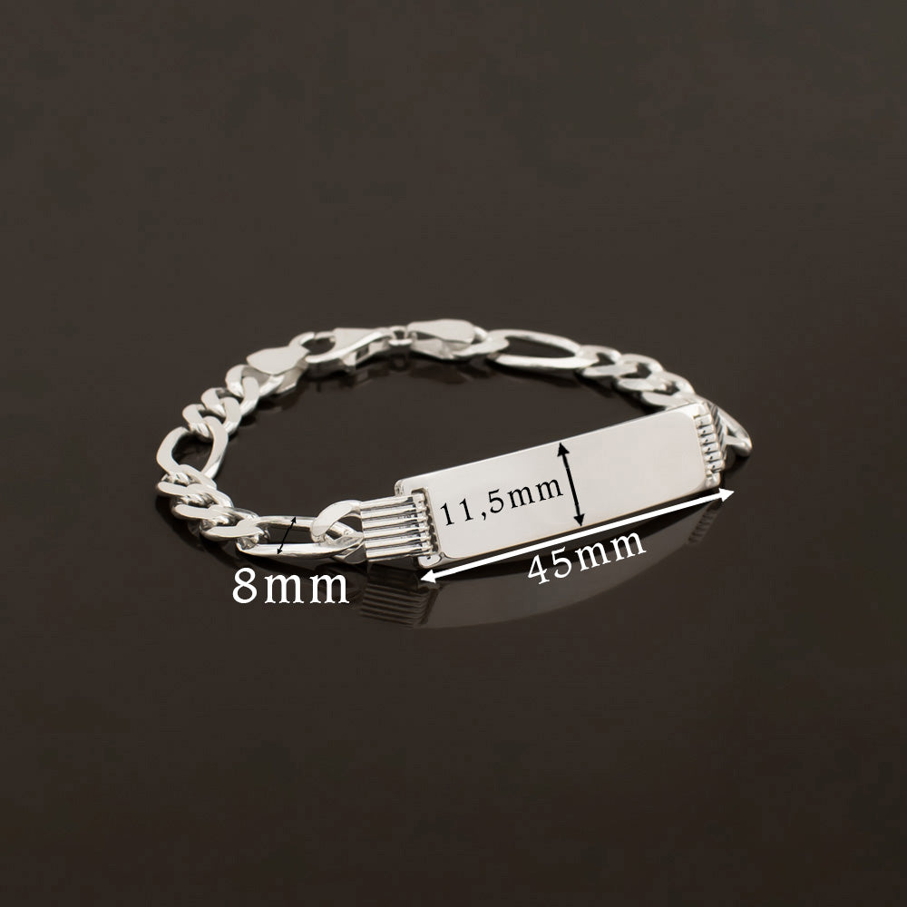 Figaro bracelet with engraving plate, silver / 8 mm wide