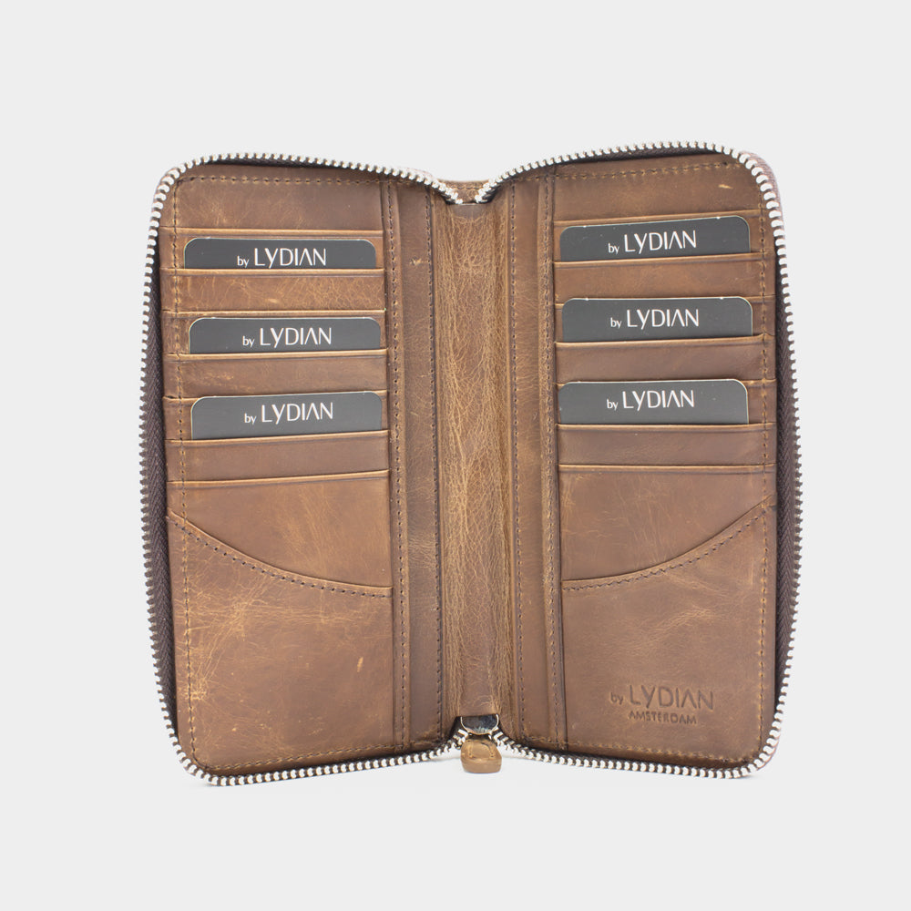 Brown Leather Smartphone Wallet with 16 compartments BLW3016-K