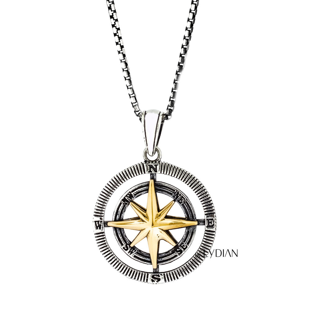 Men's necklace with compass pendant in Sterling silver