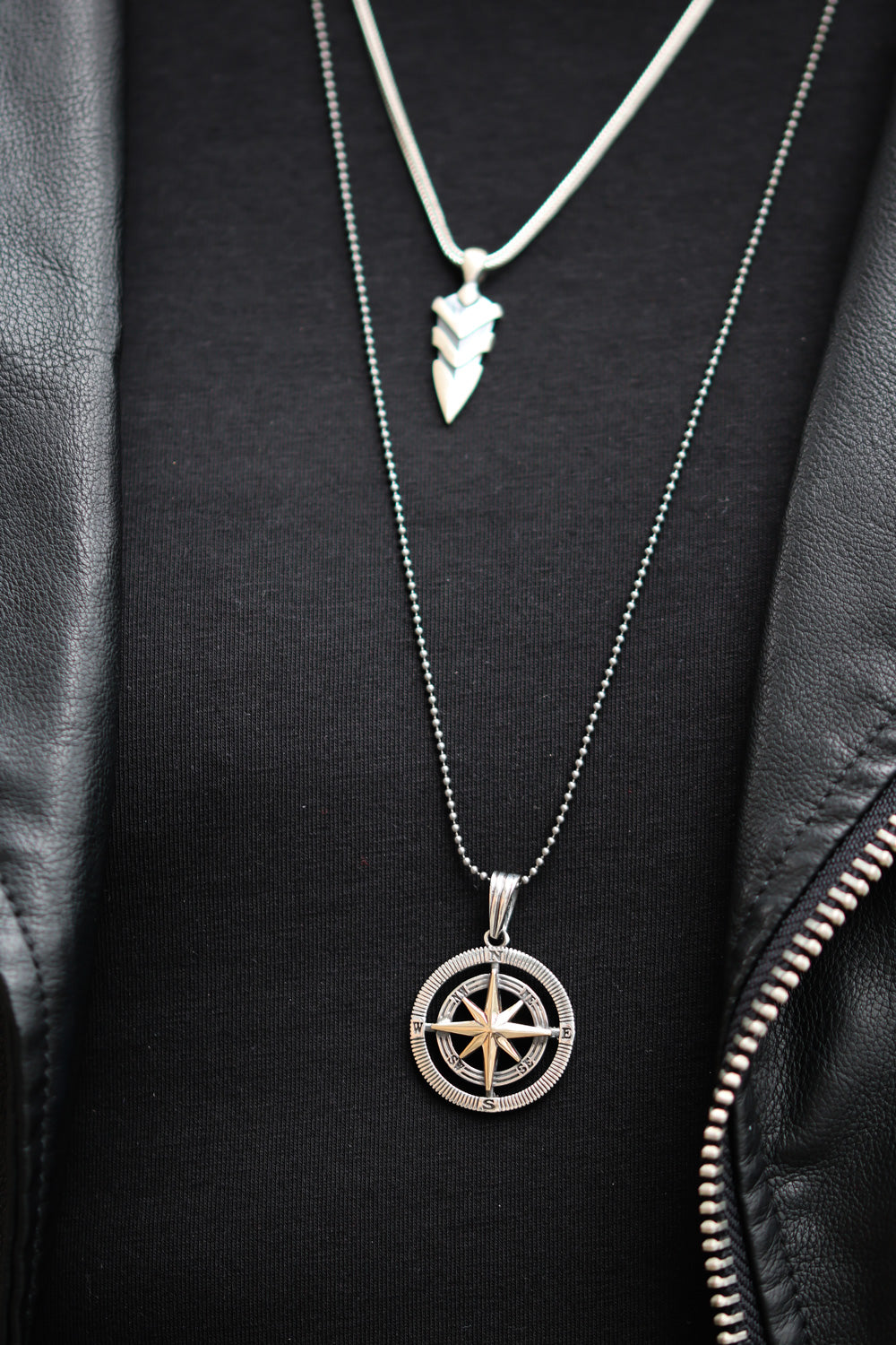 Mens silver sales compass necklace