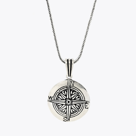 Men's necklace with compass pendant in Sterling silver BLYDK206