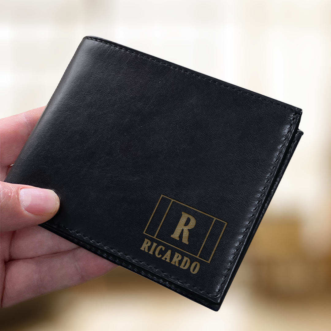 Engraving leather wallet - Black -1155-M1