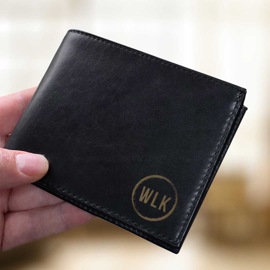 Engraving leather wallet - Black -1155-M1