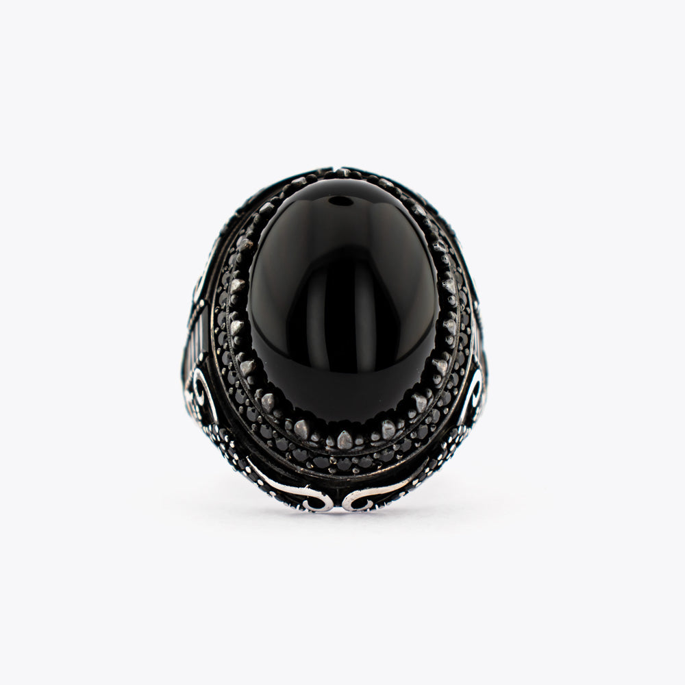 925 Silver Mens Ring With Black Onyx Stone CLMR077