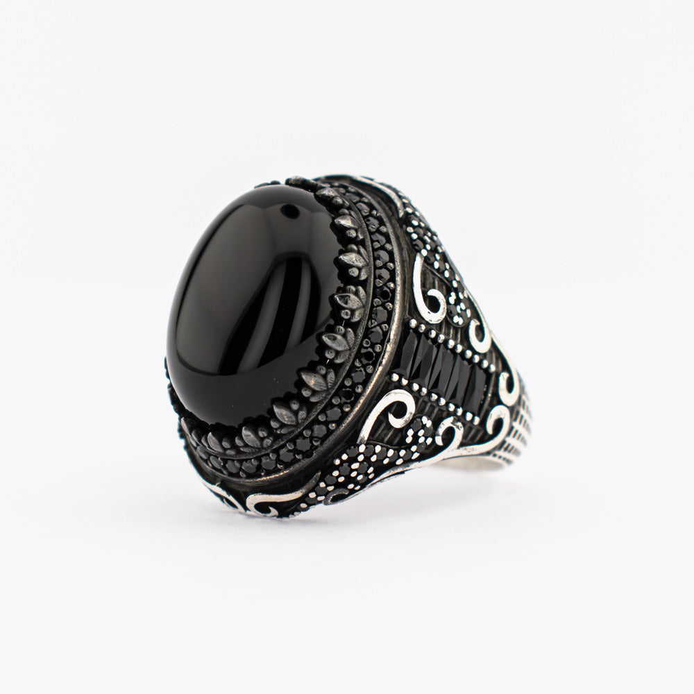 925 Silver Mens Ring With Black Onyx Stone CLMR077
