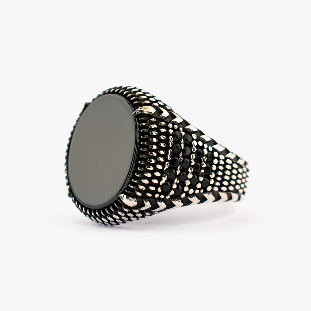 925 Silver Mens Ring With Black Onyx Stone CLMR085