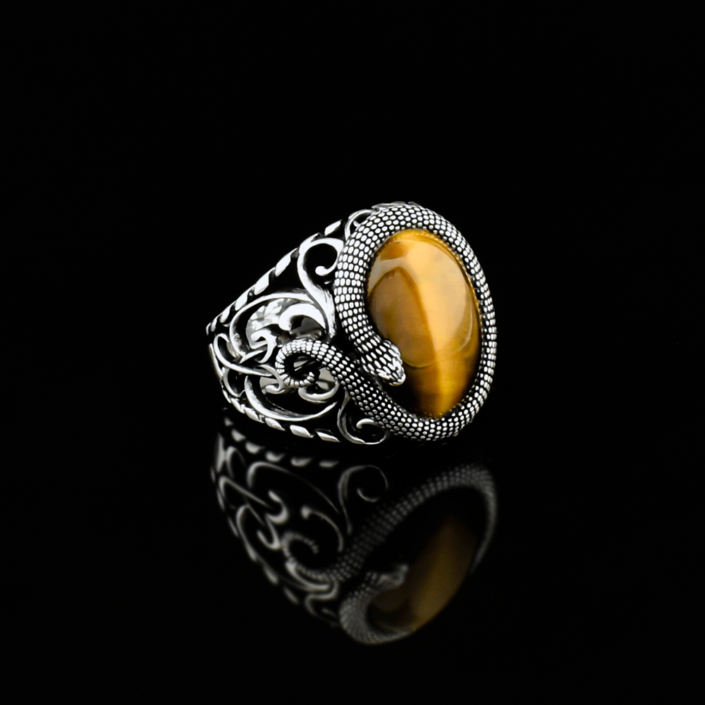 Snake ring - 925 sterling silver with tiger eye