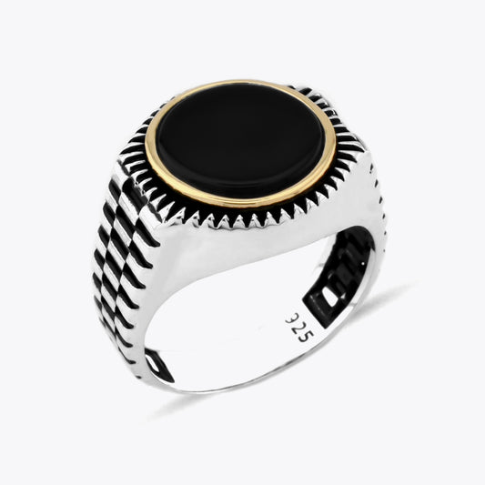Silver Men's Ring With Onyx