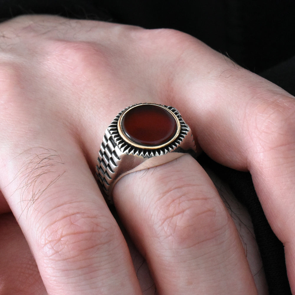 Silver Men's Ring With Agate Stone