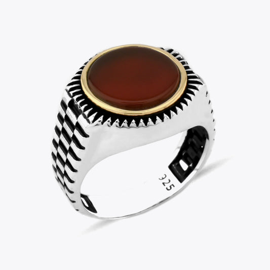 Silver Men's Ring With Agate Stone